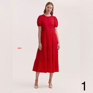 J. Crew Vibrant Red Midi Dress with Puff Sleeves